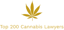 Top 200 Cannabis Lawyers logo with gold cannabis leaf and text.